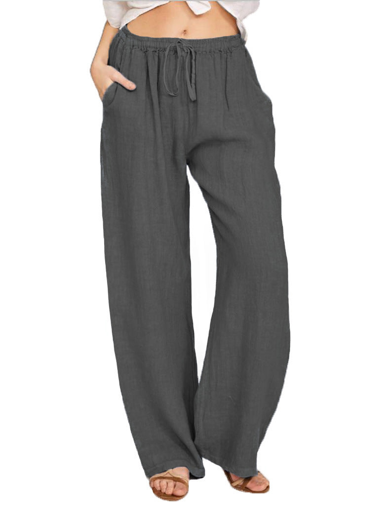 Damen lässige Leinenhose mit weitem Bein und elastischem Bund Drune