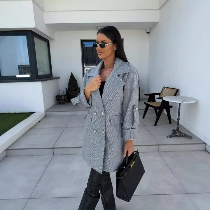 Damen Elegant geschnittener Oversized Blazer mit doppelter Knopfreihe Drune
