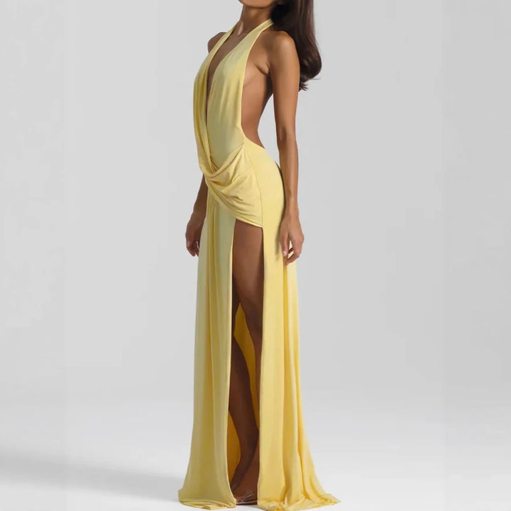Damen Elegantes Abendkleid mit tiefem Ausschnitt und seitlichem Schlitz Drune