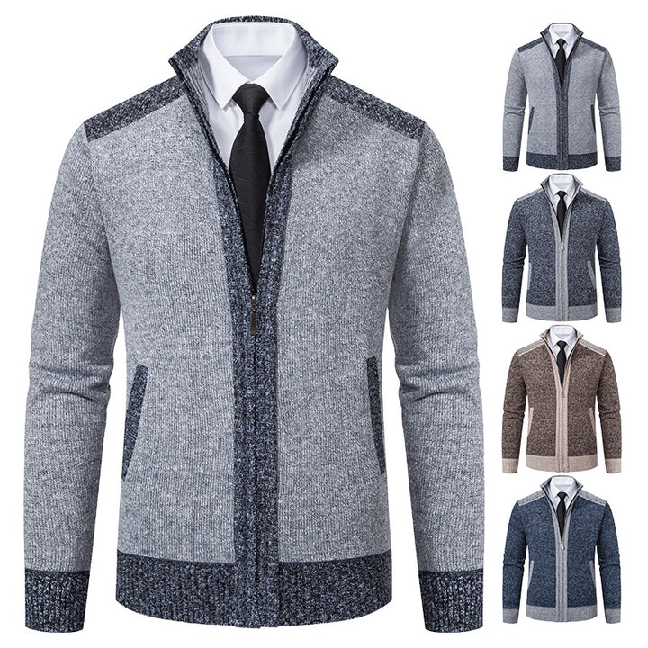 Herren nan strukturierter Strickcardigan mit Stehkragen und durchgehendem Reißverschluss Drune