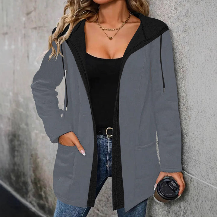 Damen lässige Langarmjacke mit Kapuze und praktischen Taschen Drune