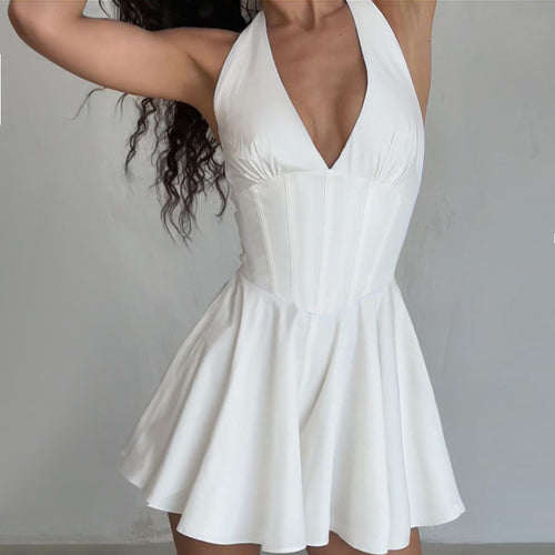 Damen Verspieltes Cocktailkleid mit tiefem V-Ausschnitt und fließendem Rock Drune