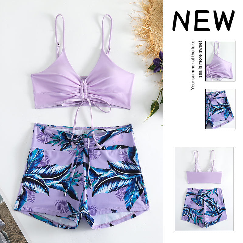 Damen Bikini-Set mit quer gerafftem Oberteil und lässigen Shorts Drune