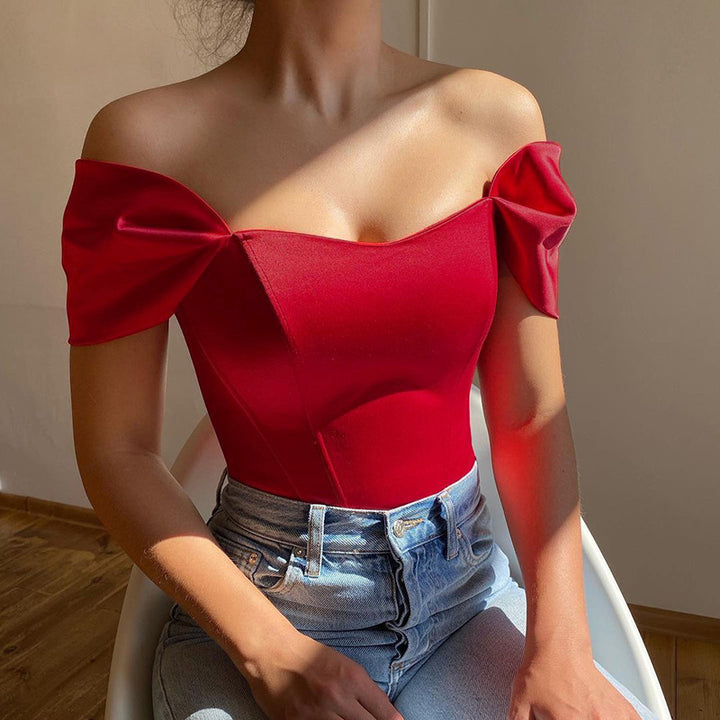 Damen Satin Off-Shoulder Korsett Bodysuit Drune
