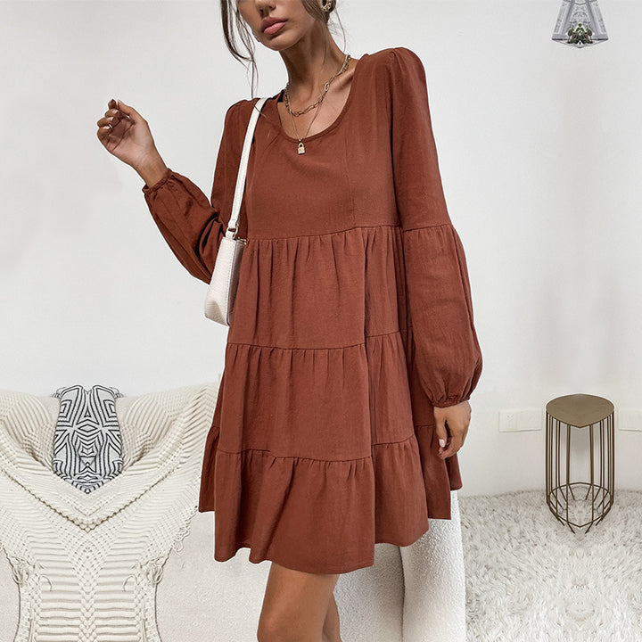 Damen lässiges Wickelkleid mit Rüschendetails und voluminösem Rock Drune