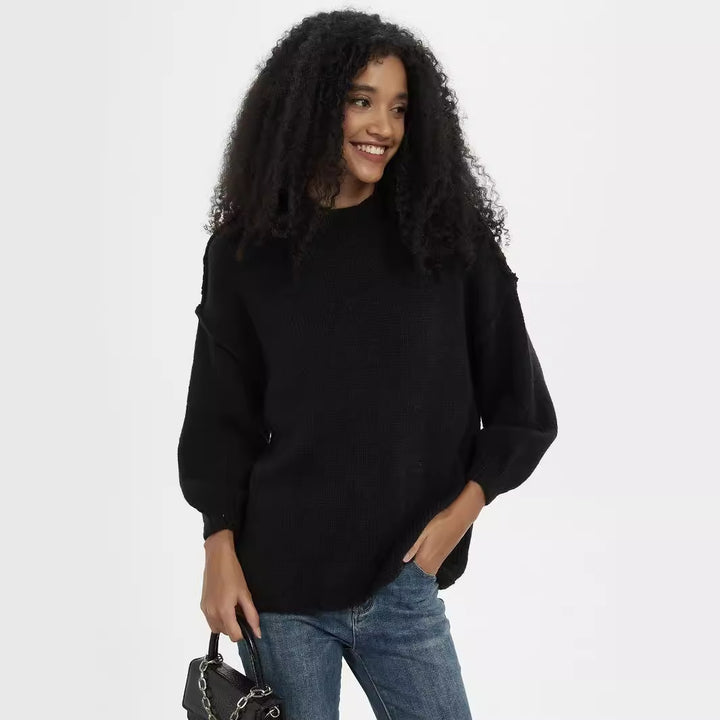 Damen eleganter Strickpullover mit hohem Kragen und lässigem Schnitt Drune