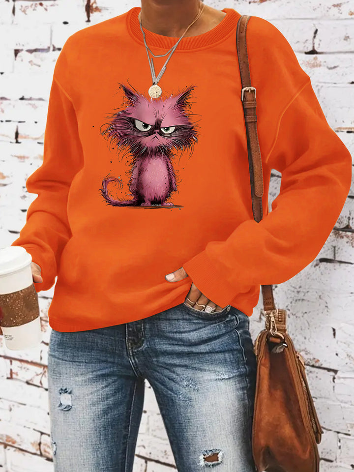 Damen Sweatshirt mit kreativem Katzenmotiv Drune