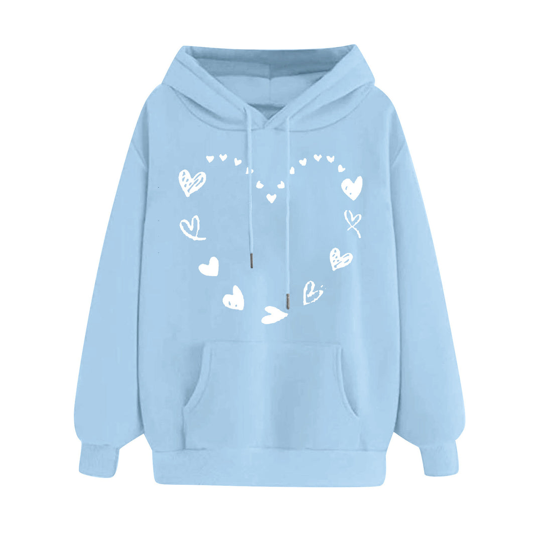 Damen Kapuzensweater mit verspieltem Herzmotiv und bequemer Kängurutasche Drune