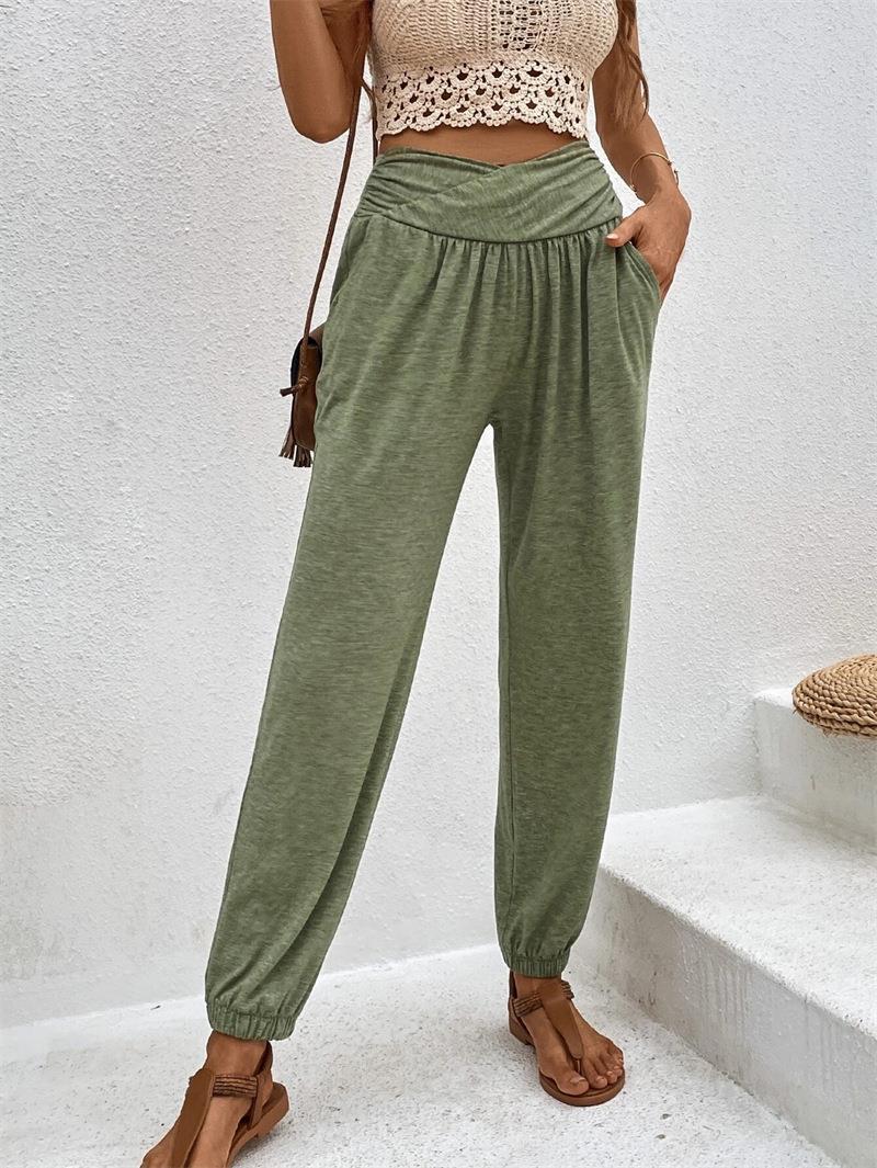 Damen lässige Freizeithose mit hohem Bund und bequemen Gummizug Drune