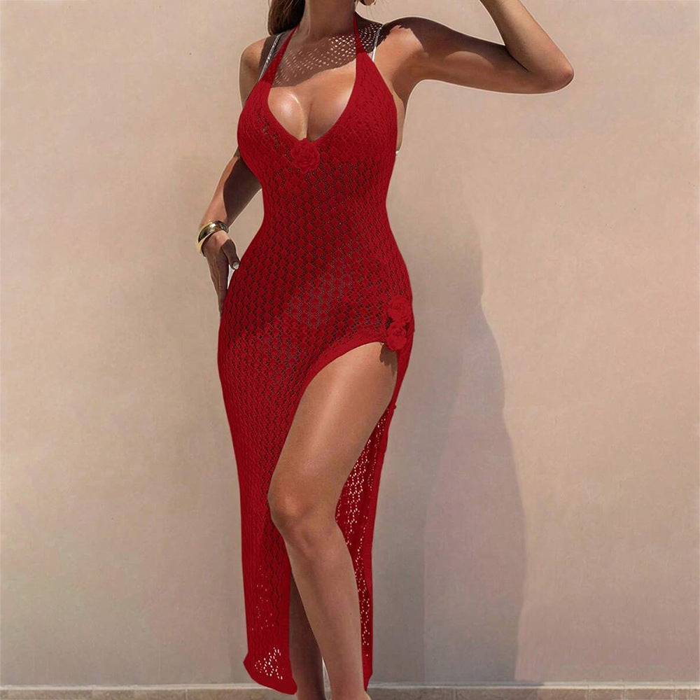 Damen Häkel-Streifen Strandkleid Drune