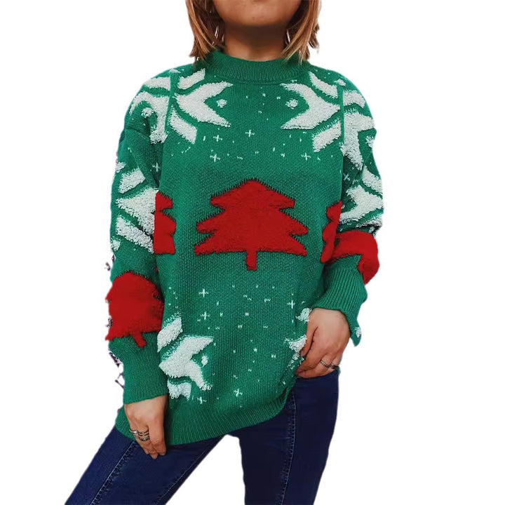 Damen lässiger Pullover mit festlichem Wintermotiv Drune