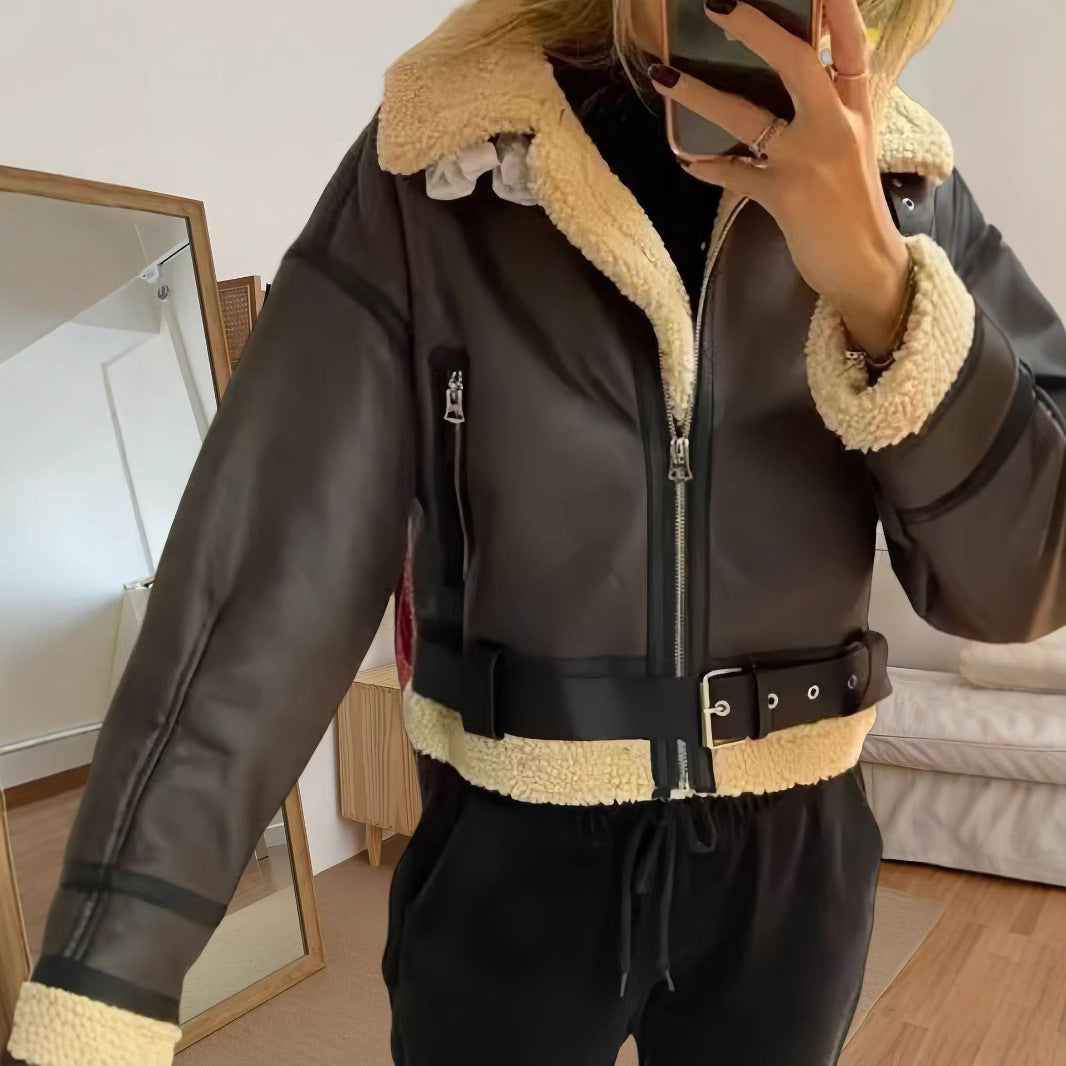 Damen robuste und stylische Lederjacke mit Innenfutter Drune