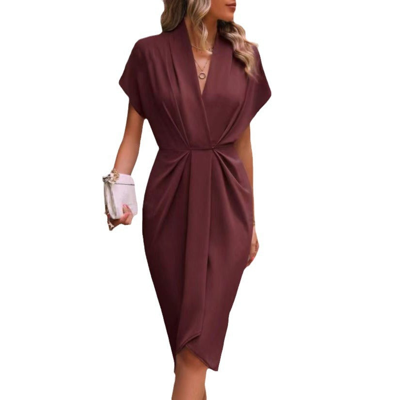 Damen Wickelkleid mit elegantem V-Ausschnitt und Drapierung Drune