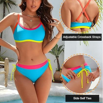 Damen Bikini-Set mit bunten Akzenten und verstellbaren Schnüren Drune