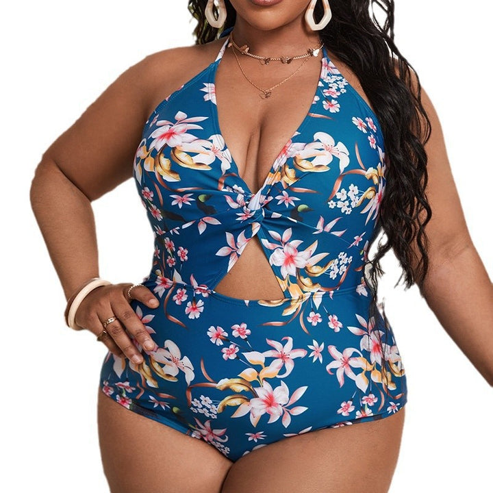 Damen Einteiliger Badeanzug mit floralen Akzenten und Cut-Out Drune