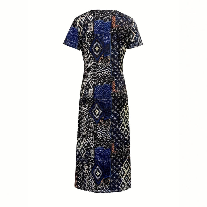 Damen Maxikleid mit geometrischem Muster und V-Ausschnitt Drune