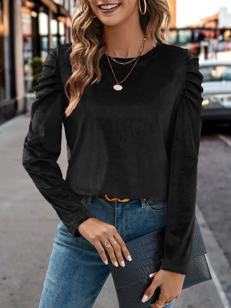 Damen Elegantes Langarmshirt mit Raffungen Drune