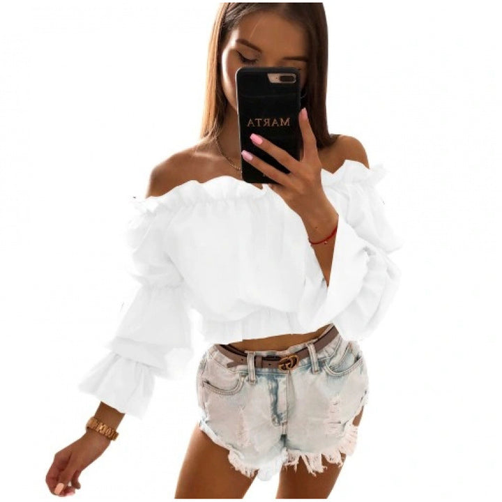 Damen Off-Shoulder Bluse mit Rüschendetails Drune