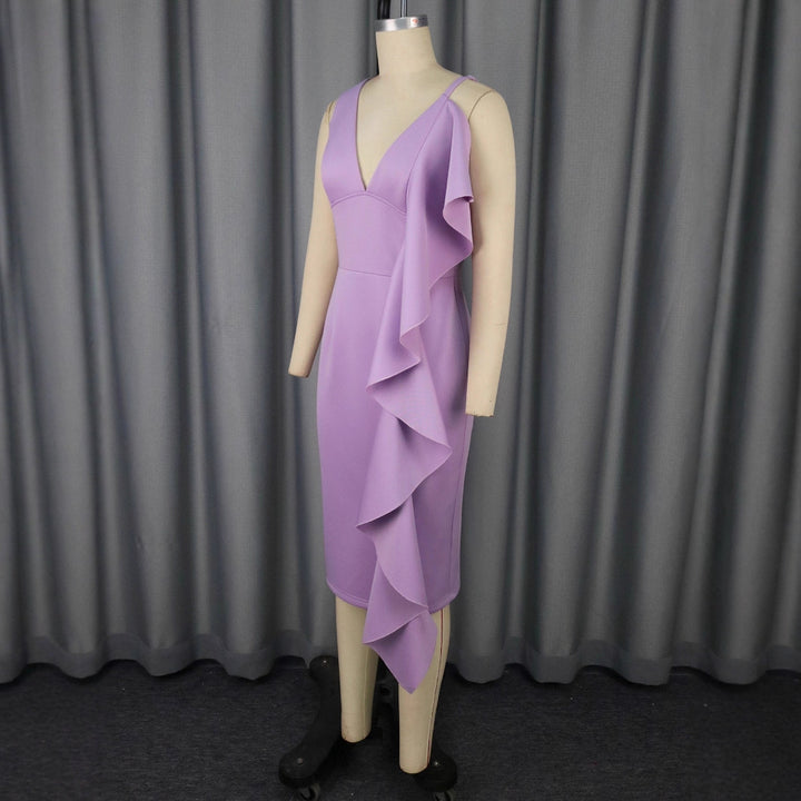 Damen figurbetontes Kleid mit asymmetrischem Rüschendesign Drune