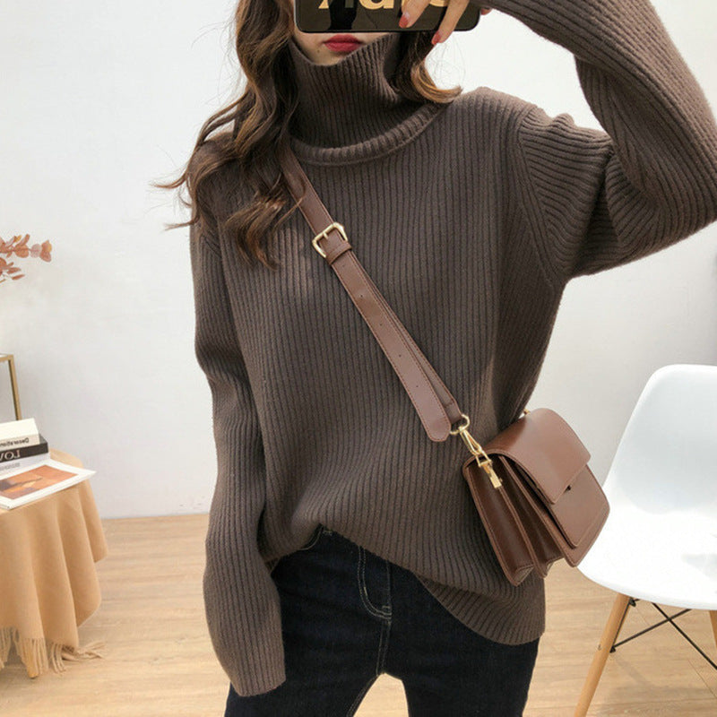 Damen warmer Rollkragenpullover mit feinem Rippstrick Drune