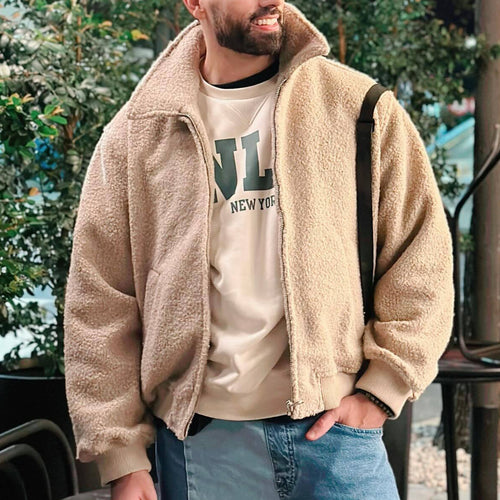 Herren kuschelige Fleecejacke mit hohem Kragen und seitlichen Taschen Drune