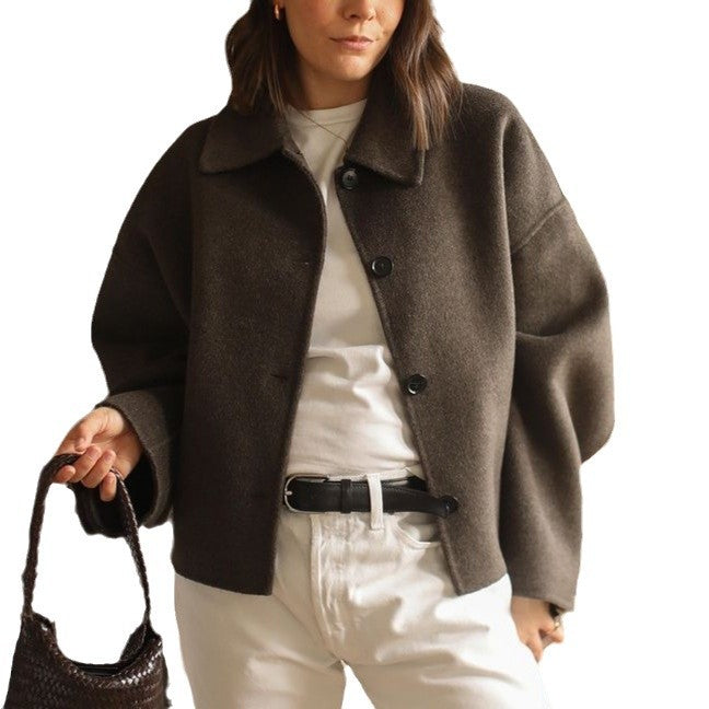 Damen oversized Wolljacke mit elegantem Kragen Drune