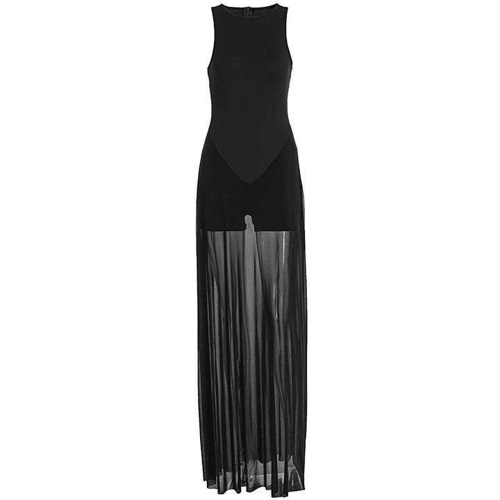 Damen Elegantes Maxi-Kleid mit transparentem Chiffon-Überwurf und figurbetontem Inneren Drune