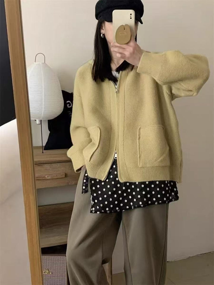 Damen Casual Oversized Strickjacke mit Kapuze und Taschen Drune
