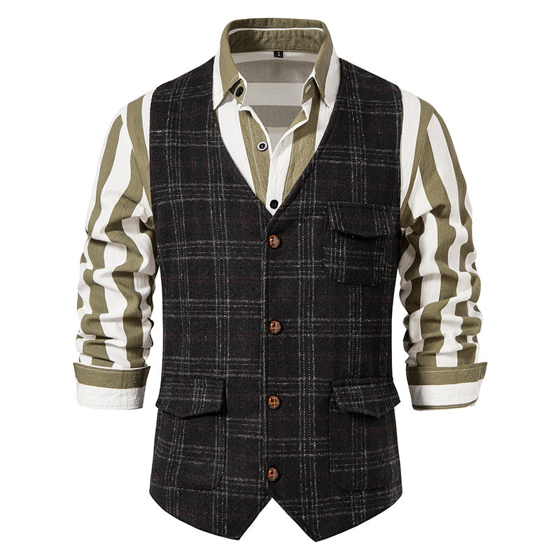 Herren nan kariertes Wollmix Gilet mit Brusttasche und aufgesetzten Seitentaschen Drune