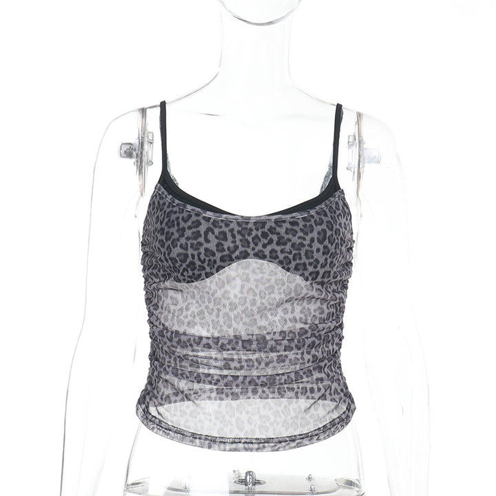 Damen sportliches Spitze Top mit Leopardenmuster Drune