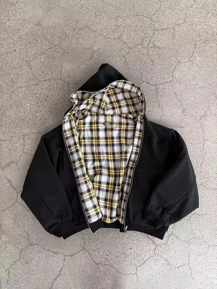 Damen lässige Kapuzenjacke mit kariertem Innenfutter Drune