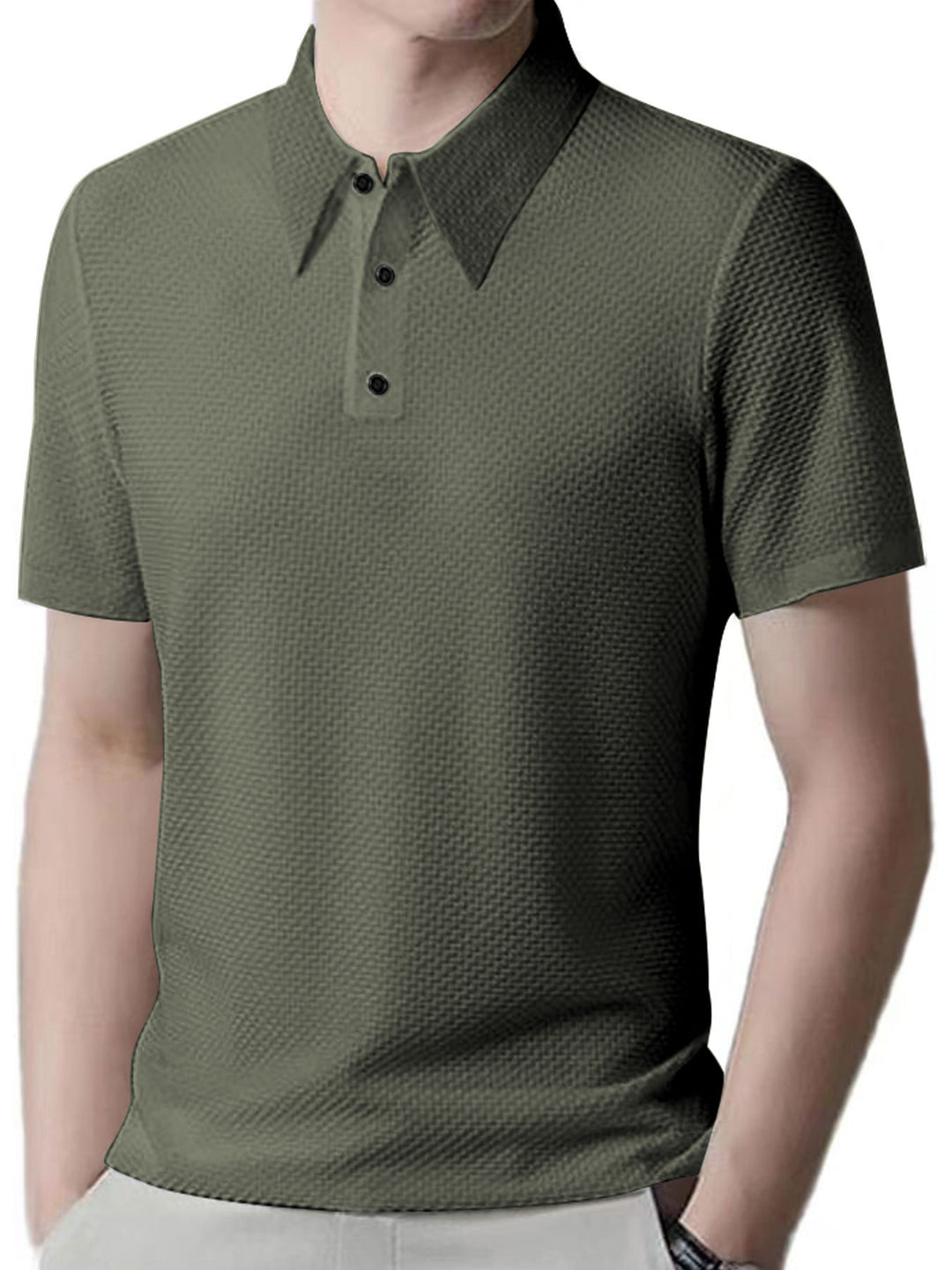 Herren nan Mikrostruktur-Poloshirt mit Hemdkragen, dezenter Knopfleiste und atmungsaktivem Jersey Drune