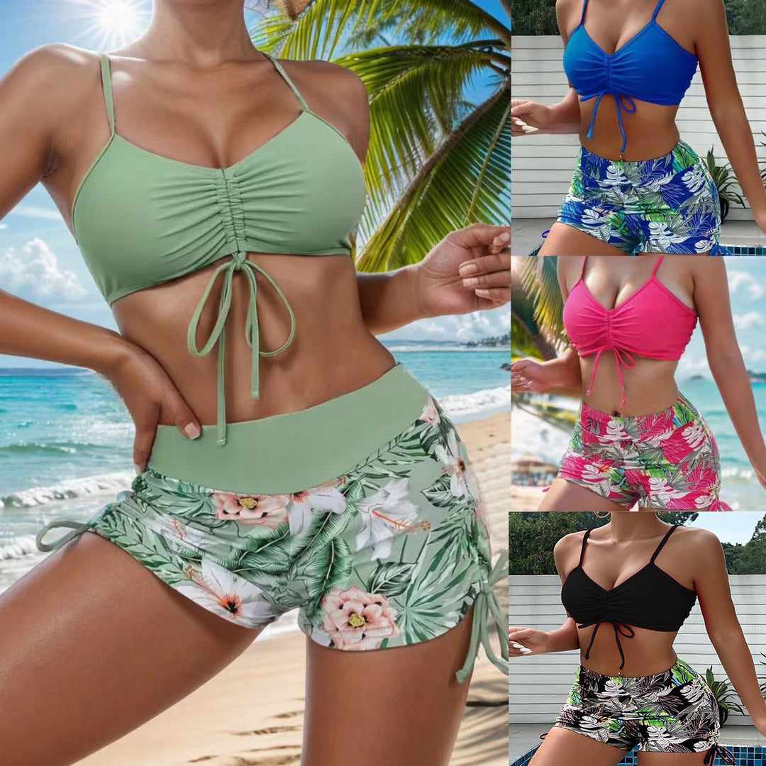 Damen Sportliches Bikini-Set mit verstellbarem Oberteil und dekorativen Shorts Drune