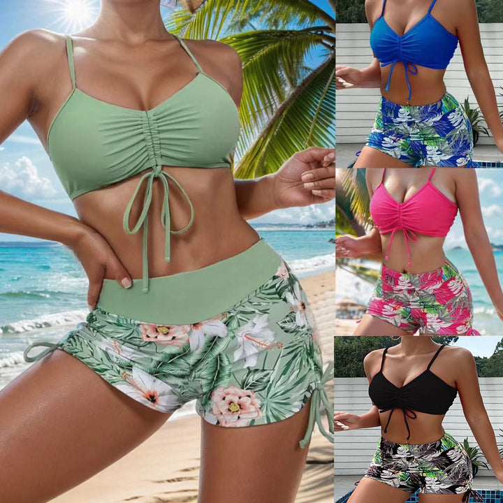 Damen Sportliches Bikini-Set mit verstellbarem Oberteil und dekorativen Shorts Drune