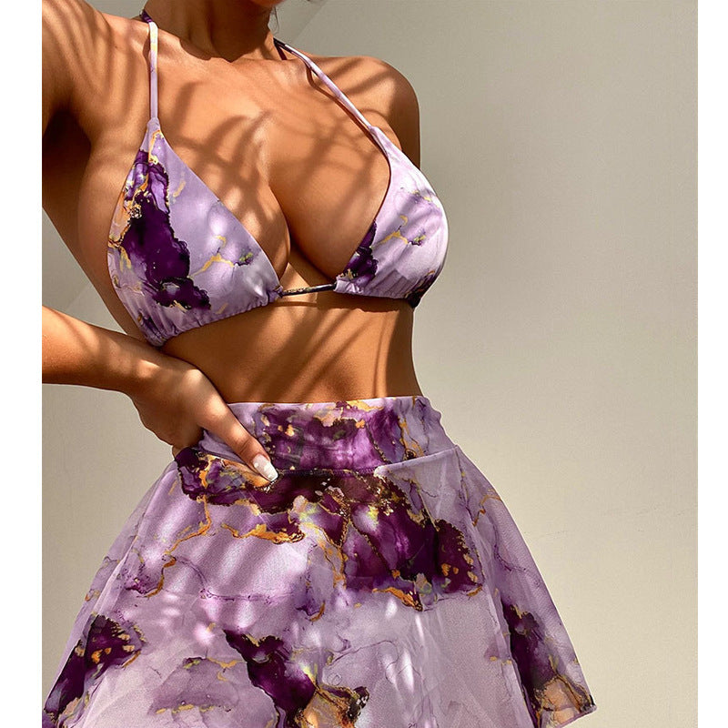Damen Bikini-Set mit floralem Wickelrock und verstellbaren Trägern Drune