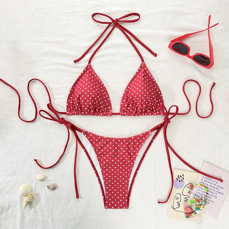 Damen Triangel-Bikini mit modischem Punkten-Design und verstellbaren Bindebändern Drune