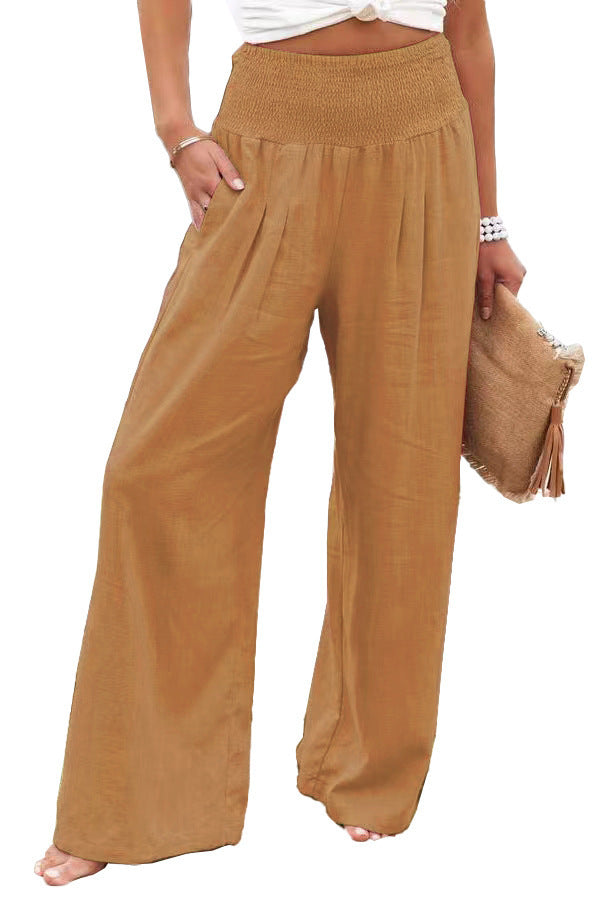 Damen lässige Palazzo-Hose mit elastischem Taillenbund und Seitentaschen Drune