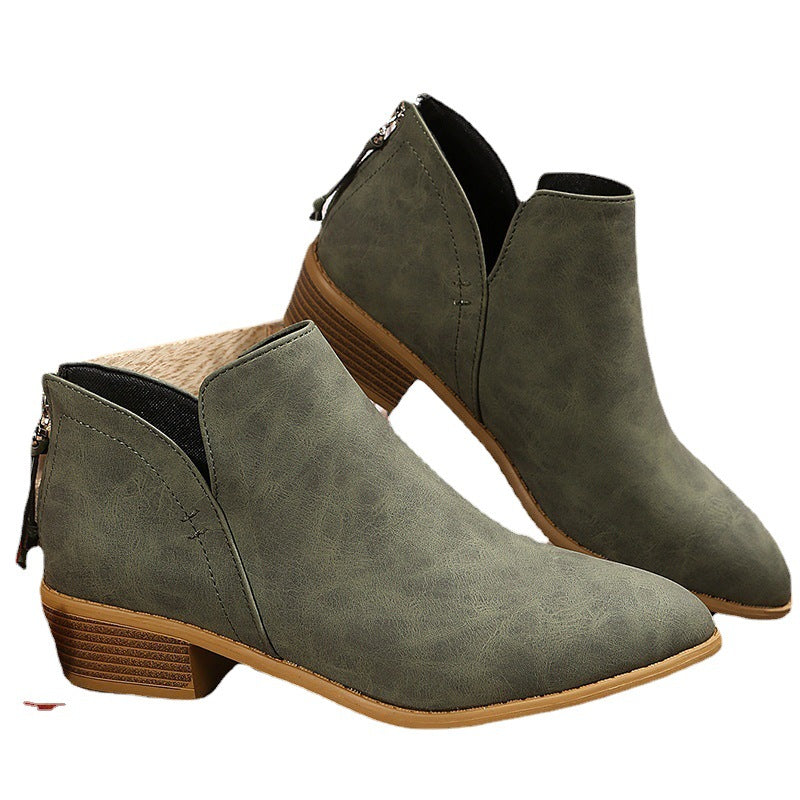 Damen nan spitze Ankleboots mit niedrigem Holzblockabsatz, V‑Cut Seitenöffnung und rückseitigem Reißverschluss Drune