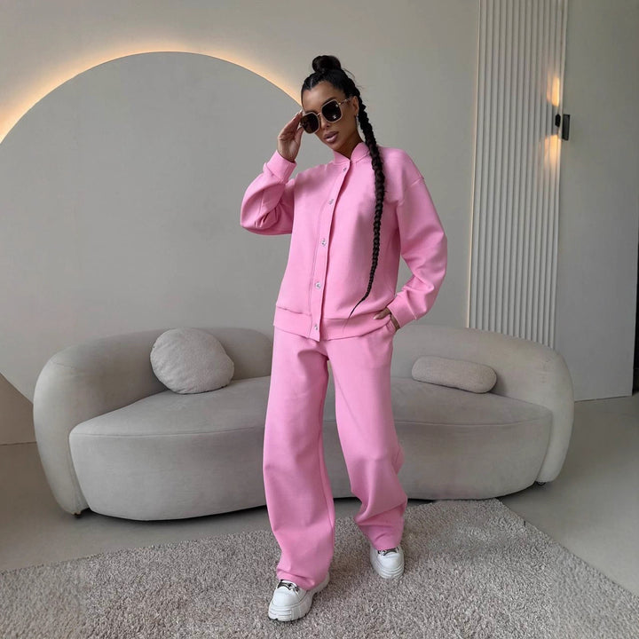 Damen Elegantes und bequemes Freizeitset mit Blusenjacke und weit geschnittenen Hosen Drune