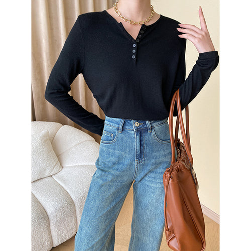 Damen Langarm-Henley-Pullover aus weichem Strick Drune