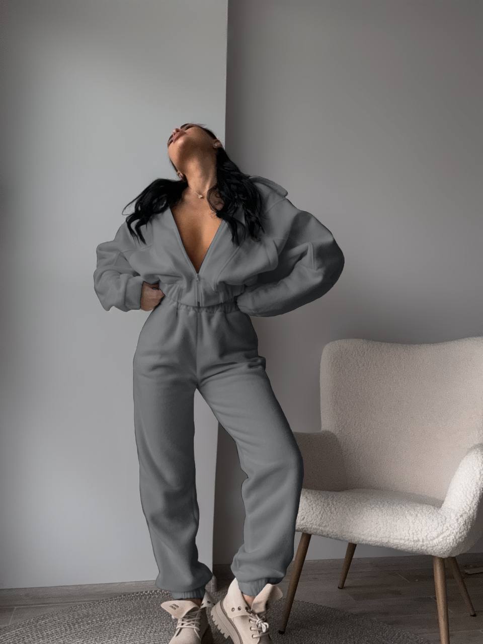 Damen bequemer und modischer Jumpsuit mit tiefem V-Ausschnitt Drune