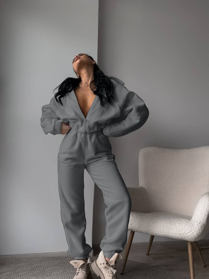 Damen bequemer und modischer Jumpsuit mit tiefem V-Ausschnitt Drune