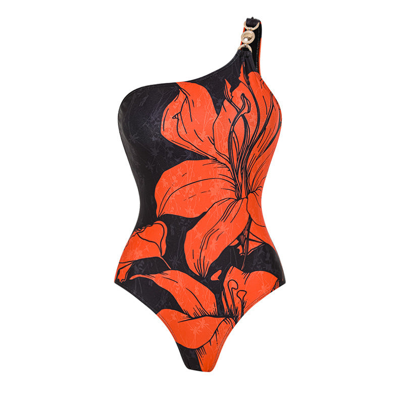 Damen Badeanzug mit asymmetrischem Schnitt und floralen Akzenten Drune