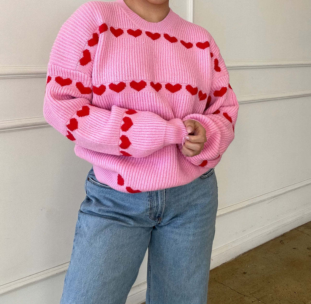 Damen Strickpullover mit Herzmuster und lässigem Schnitt Drune