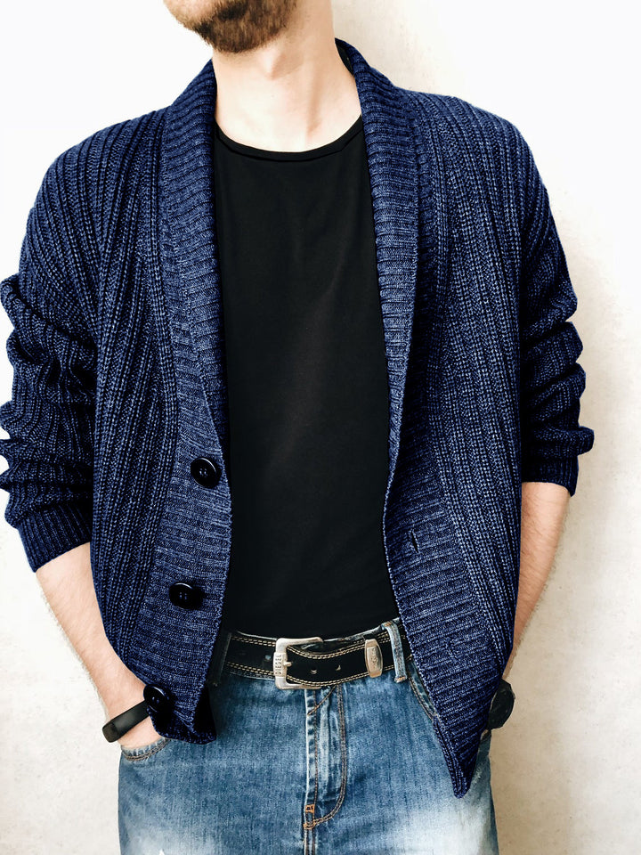 Herren Strickjacke mit modischem Schalkragen und praktischen Knöpfen Drune
