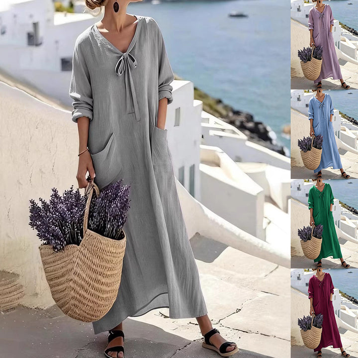 Damen Maxikleid mit seitlichen Taschen und Schleifendetails Drune