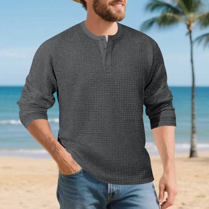 Herren Elegantes Langarmshirt mit Knopfleiste und strukturiertem Stoff Drune