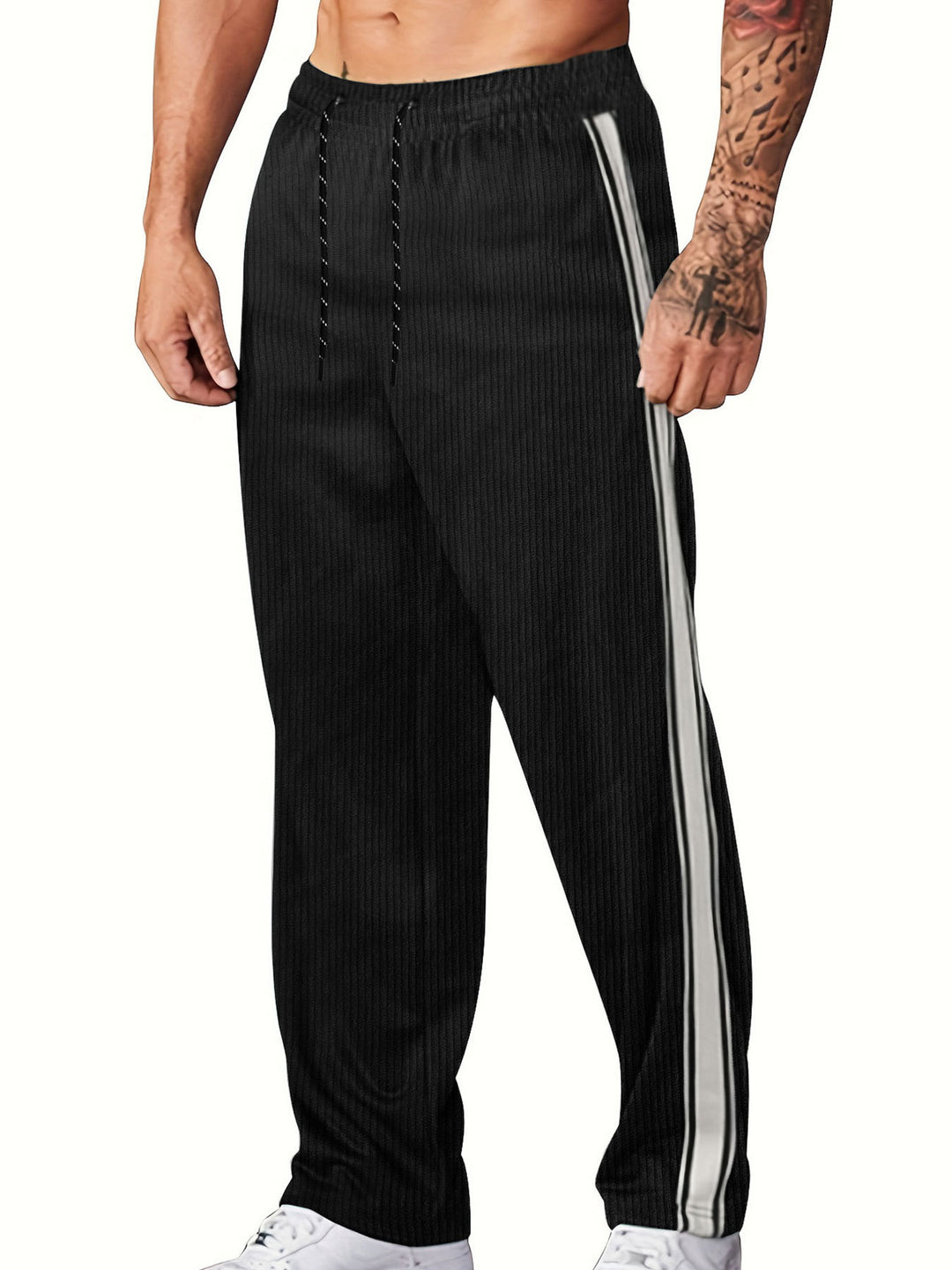 Herren nan gerippte Relax-Jogginghose mit weitem Bein, seitlicher Paspel und elastischem Kordelbund Drune