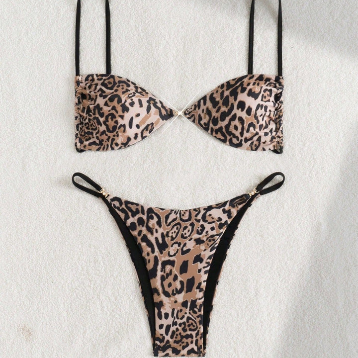 Damen Leopardenmuster Bikini-Set mit verstellbaren Trägern Drune