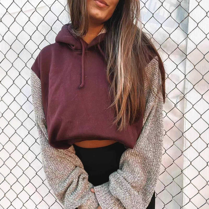 Damen lässiger Kapuzenpullover mit strukturierten Ärmeln Drune